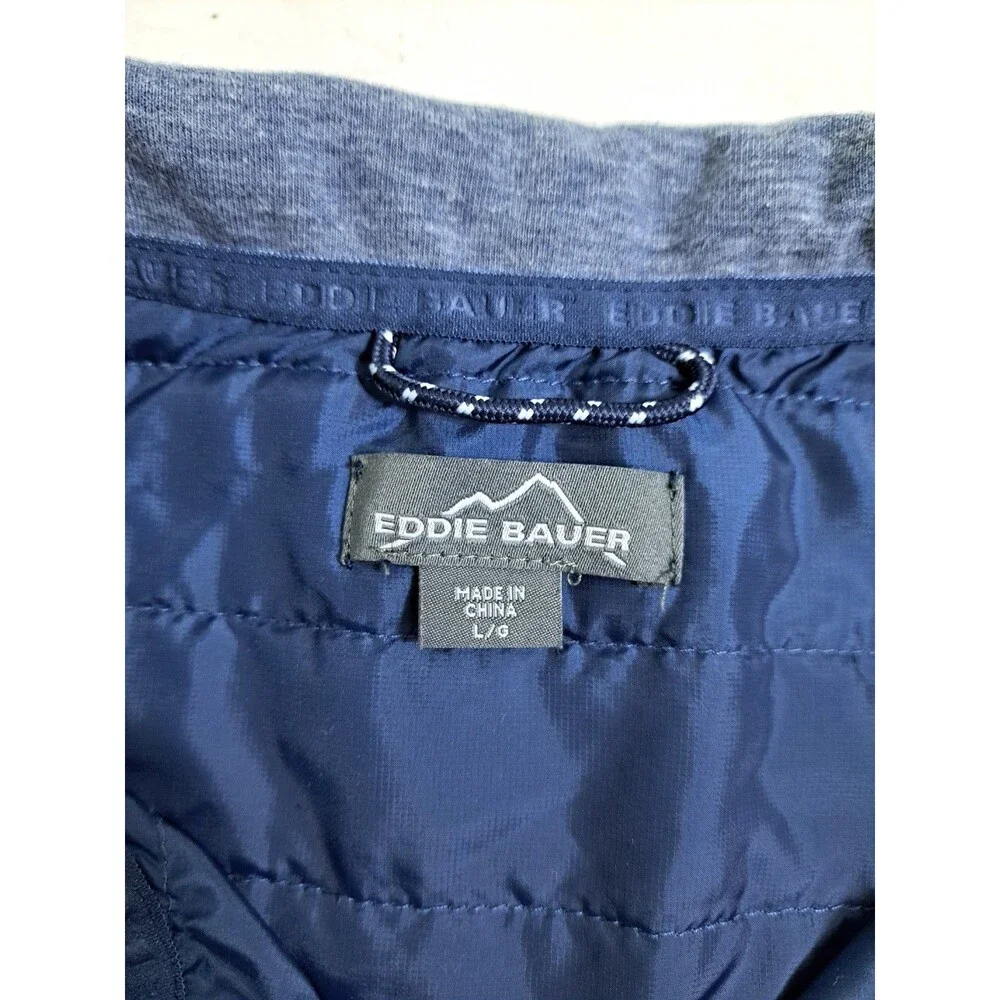 Eddie Bauer Men's Large Mixed Media Zip Pullover Blue Fleece Sweater Trail